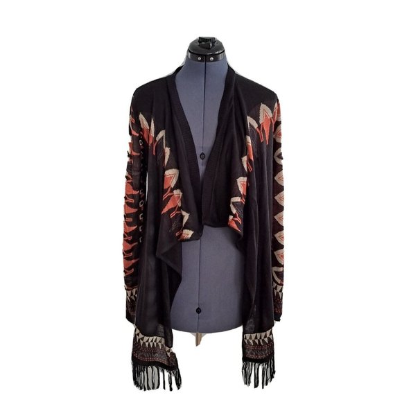 Womens Southwest Aztec Motif Knit Cardigan Sweater Sz L Browns. Say What? - Picture 1 of 10